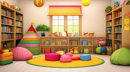 Colorful and Playful Kids' Reading Room: A Haven for Young Bookworms
