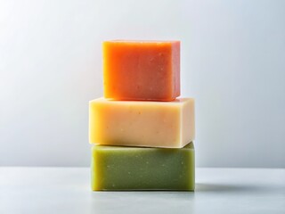 Simple soap stacks, straight-on view.  High-quality product photography.