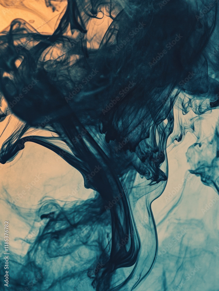 Poster ethereal smoke swirls in shades of blue and black, creating mesmerizing abstract pattern