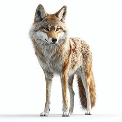 Fototapeta premium A Striking Portrait of a Coyote Standing Against a White Background.