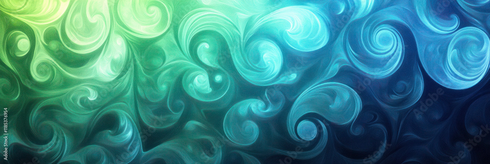 Poster Colorful abstract swirls in green and blue tones create dynamic background