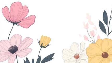 Pastel flowers banner, floral design, white background, website header