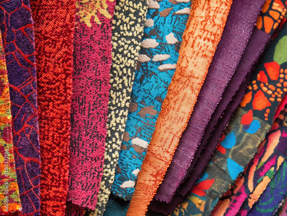 Poster Vibrant collection of colorful fabrics showcasing various textures and patterns