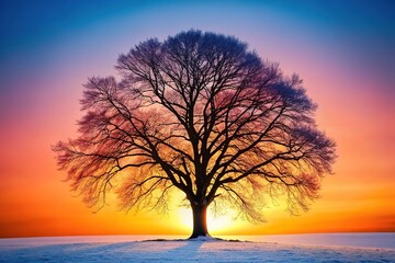 Surreal, white background; stark bare tree form, AI art.