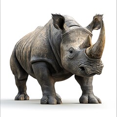 Fototapeta premium A Powerful 3D Render of a Rhinoceros Standing Against a White Background.