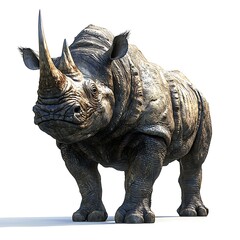 Fototapeta premium Powerful Rhinoceros Standing Isolated on White Background.