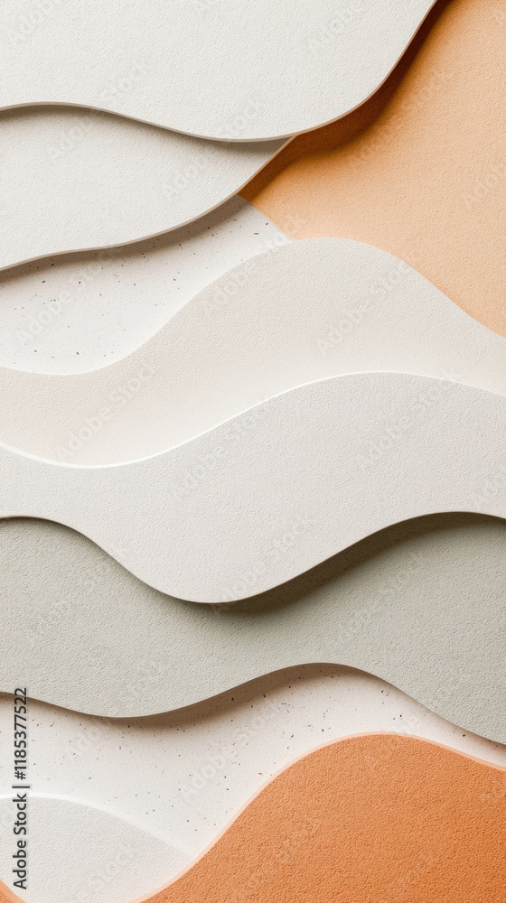 Poster textured waves in neutral tones create modern, artistic backdrop. layered design features soft curve