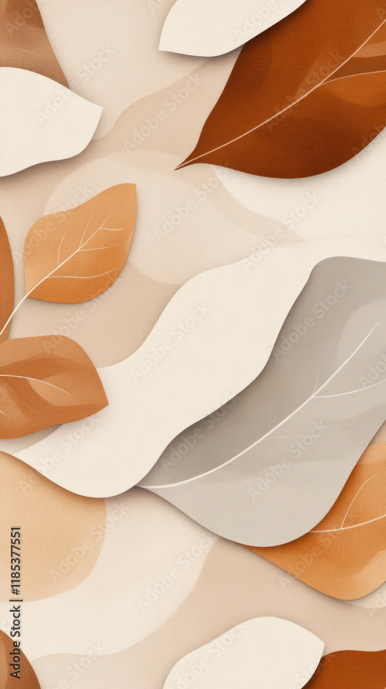 Poster elegant abstract design featuring layered leaves in warm tones