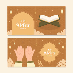 Horizontal banner eid mubarak illustration
