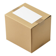 Plain paper box with white label design, front view, transparent background, minimalist packaging for various products.