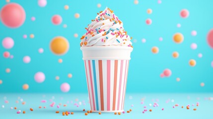 Colorful Ice Cream Cup with Whipped Cream and Sprinkles Decor
