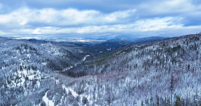 Winter Aerial Drone Over Nez Perce Wilderness