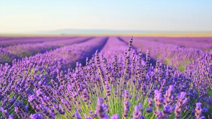 Fototapeta premium Lavender Fields Bloom Vibrantly Under the Serene Summer Sky in a Picturesque Landscape