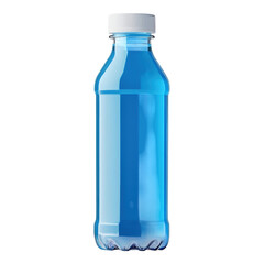 Transparent juice bottle, customizable branding area, vibrant cyan label design, ideal for product promotion and marketing applications