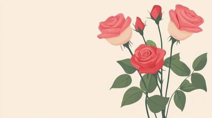 Obraz premium Pink roses bouquet, cream background, floral design, greeting card