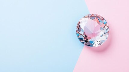Digital Gem on Blue Pink Background, Radiating Vibrant Colors and Energy