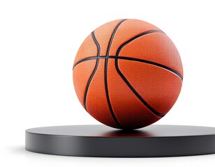 Fototapeta premium Classic Orange Basketball on Sleek Black Platform: A Still Life