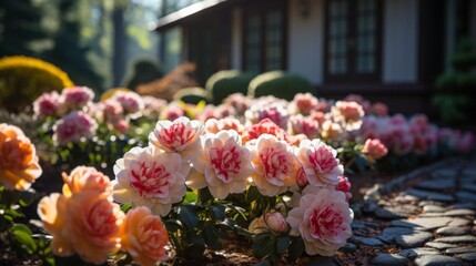 A beautiful garden with pink and white flowers