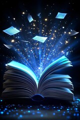 Open Book with Magical Light and Flying Pages, Magic, Fantasy