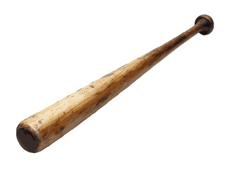 Vintage wooden baseball bat resting on a flat surface in a well-lit room