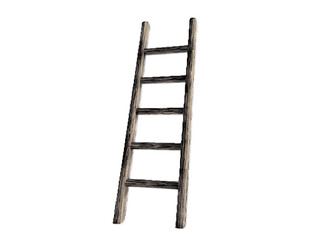 Wooden ladder standing upright against a plain background, showcasing a simple, functional design