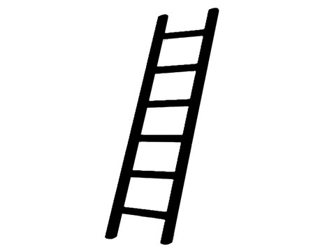 Black silhouette of a straight ladder leaning against a wall in minimalistic style