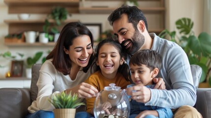 Obraz premium A cheerful animated family scene where a young couple