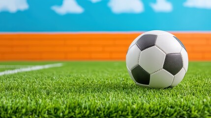 Obraz premium Soccer Ball on Green Grass Field with Blue Sky and Clouds