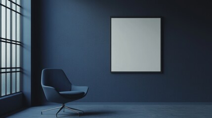 Isolated Modern Office Chair in Minimalist Meeting Space with Large Window and Blank Wall