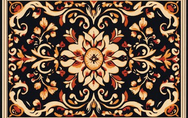 Decorative mat featuring thread embroidery and warm, elegant motifs, flat design illustration