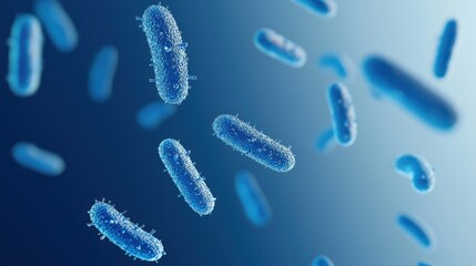 Stylized Illustration of Chromosomes Floating in a Microbial Environment with a Blue Color Palette