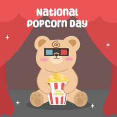 Fototapeta premium National popcorn day vector design for national popcorn day celebration. Suitable for flat design graphic illustration for social media ads, flyer design, flat illustration, banner, template, poster, 