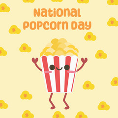 National popcorn day vector design for national popcorn day celebration. Suitable for flat design graphic illustration for social media ads, flyer design, flat illustration, banner, template, poster, 