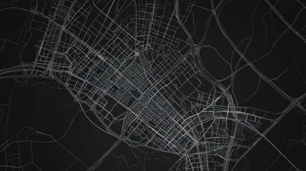 Aerial view of city streets at night.