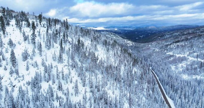 Aerial Drone Snowy Vistas Nez Perce Wilderness