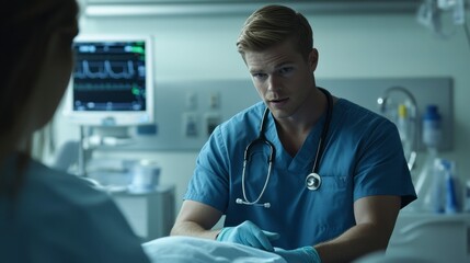 Concerned Doctor Examining Patient in Hospital Room