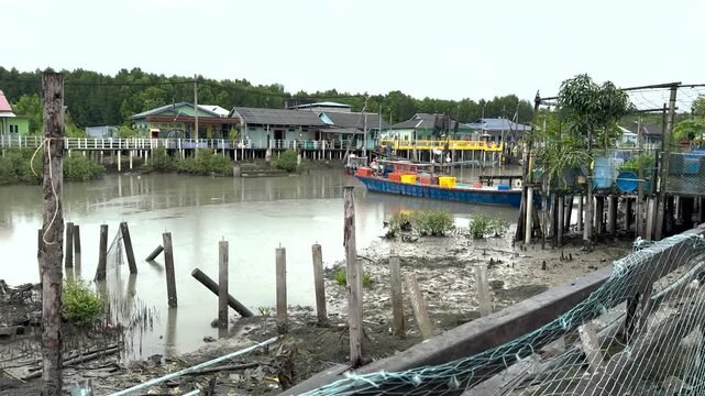 Klang Malaysia Ketam crab island. Fishing village on stilts in mandra forests
