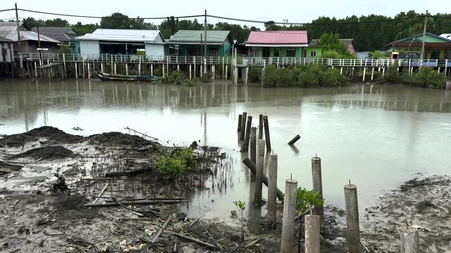 Klang Malaysia Ketam crab island. Fishing village on stilts in mandra forests