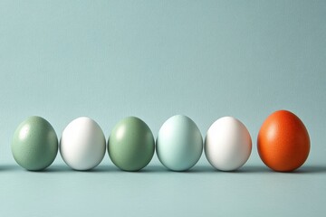 Colorful Eggs in a Row on a Soft Background
