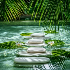 Papier peint photo Photos Serene Spa  Tranquil Water  Stepping Stones  Lily Pads  Palm Leaves  © Narongsag