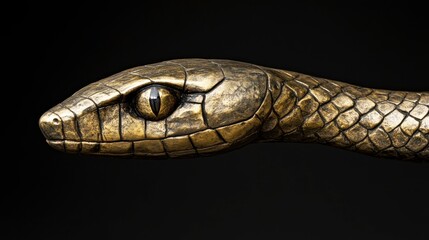 Golden Zodiac Symbol Carved Snake Statue with Details