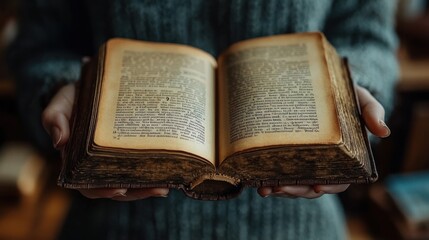 Obraz premium Antique Book in Hands: A Glimpse into Literary History