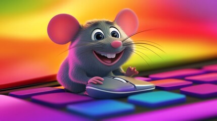 Adorable Cartoon Mouse Using a Computer