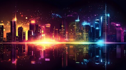 Obraz premium Neon Cityscape Reflecting in Still Water at Night