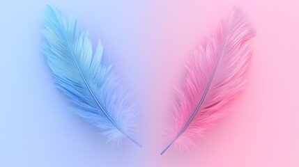 Obraz premium Pink and Blue 3D Rendering of a Feather Isolated on a Neutral Background, Highlighting Its Delicate Texture and Vibrant Colors. A Symbol of Grace and Beauty.