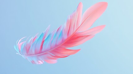 Naklejka premium Pink and Blue 3D Rendering of a Feather Isolated on a Neutral Background, Highlighting Its Delicate Texture and Vibrant Colors. A Symbol of Grace and Beauty.