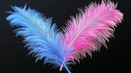 Obraz premium Pink and Blue 3D Rendering of a Feather Isolated on a Neutral Background, Highlighting Its Delicate Texture and Vibrant Colors. A Symbol of Grace and Beauty.