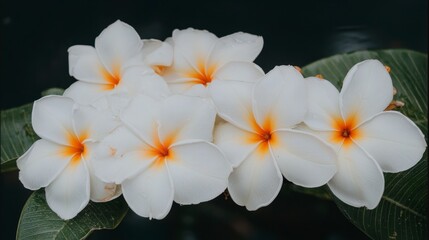 Fototapeta premium Lush White Plumeria Flowers Tropical Bloom Exotic Botany Spa Relaxation