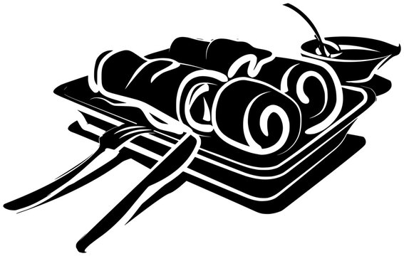 black and white food rolls with sauce clip art preview