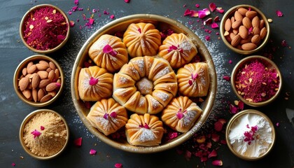Traditional Moroccan Hancha Bowl with Sweets and Garnishes for Culinary Presentation
